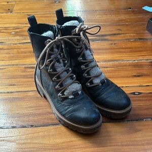 Black Leather look Ankle Boots with Brown Laces